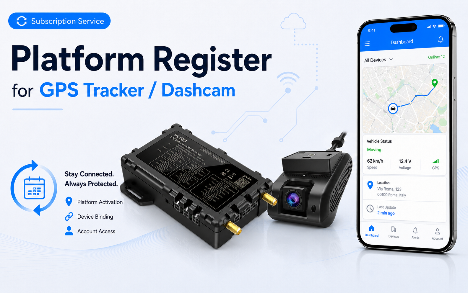 Platform register for GPS tracker and dash cam
